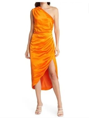 elliatt zelda orange stain one shoulder ruched midi dress XS NEW
